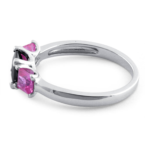 Sterling Silver Triple Square Black & Pink CZ Ring