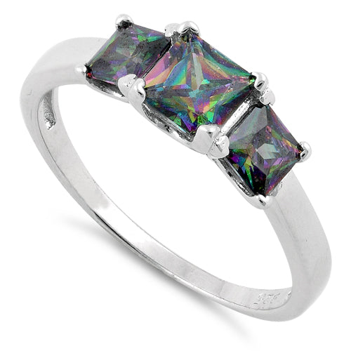 Sterling Silver Triple Square Rainbow Topaz CZ Ring