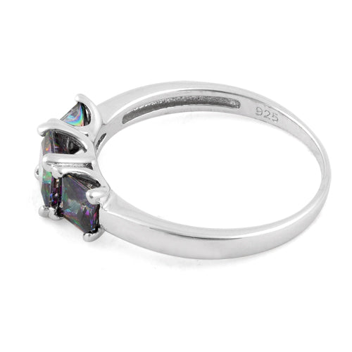 Sterling Silver Triple Square Rainbow Topaz CZ Ring