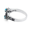 Sterling Silver Simulated Turquoise Double Flower Marcasite Ring
