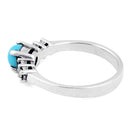 Sterling Silver Simulated Turquoise Round Marcasite Ring