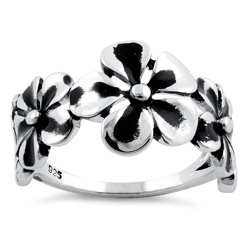 Sterling Silver Twilight Triple Plumeria Ring