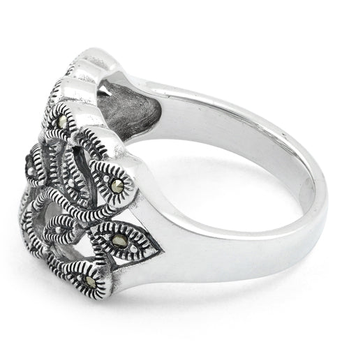 Sterling Silver Twin Butterflies Marcasite Ring