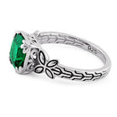 Sterling Silver Twin Butterfly Cushion Cut Green CZ Ring