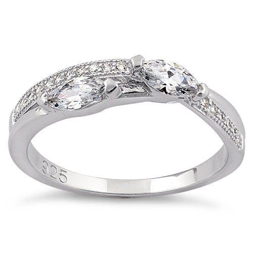 Sterling Silver Twin Marquise Cut Clear CZ Ring