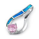 Sterling Silver Twist Blue Lab Opal & Pink Round Cut CZ Pendant