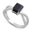 Sterling Silver Twist Emerald Cut Black CZ Ring