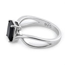 Sterling Silver Twist Emerald Cut Black CZ Ring