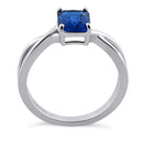 Sterling Silver Twist Emerald Cut Blue Spinel CZ Ring