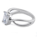 Sterling Silver Twist Emerald Cut Clear CZ Ring