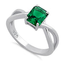 Sterling Silver Twist Emerald Cut Emerald CZ Ring