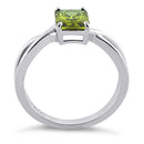 Sterling Silver Twist Emerald Cut Peridot CZ Ring
