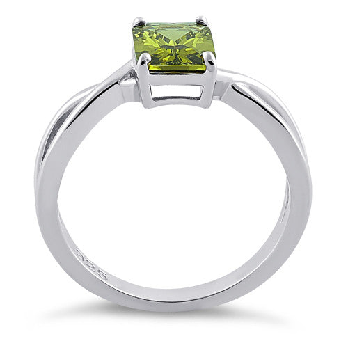 Sterling Silver Twist Emerald Cut Peridot CZ Ring