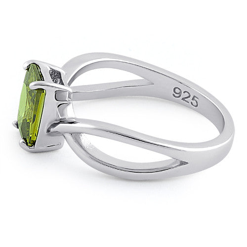 Sterling Silver Twist Emerald Cut Peridot CZ Ring