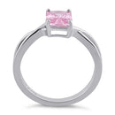 Sterling Silver Twist Emerald Cut Pink CZ Ring
