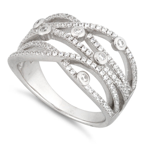 Sterling Silver Twisted Beads Pave CZ Ring