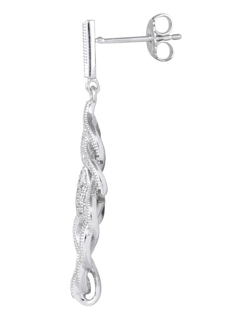 Sterling Silver Twisted Chandelier Drop CZ Dangle Earrings