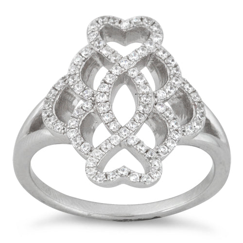Sterling Silver Twisted Heart Pave CZ Ring