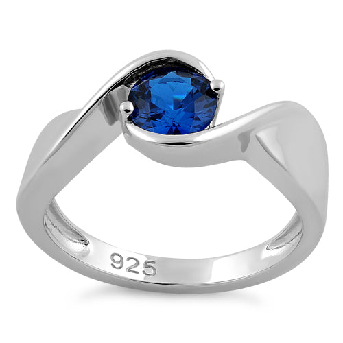 Sterling Silver Twisted Round Blue Spinel CZ Ring
