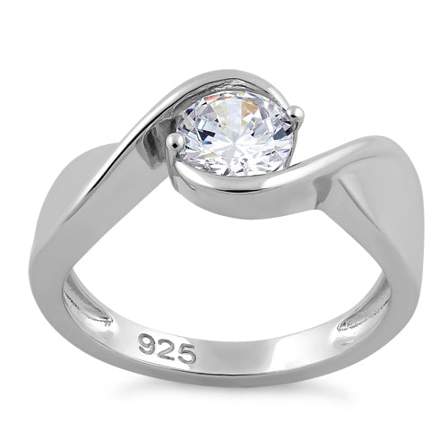 Sterling Silver Twisted Round Clear CZ Ring