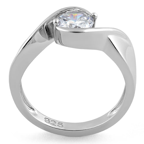 Sterling Silver Twisted Round Clear CZ Ring