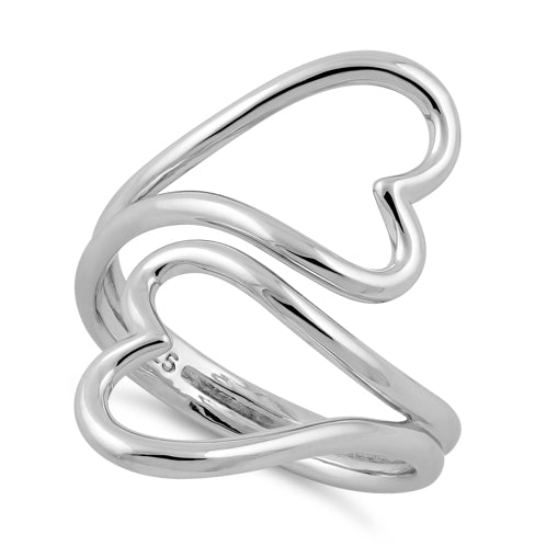 Sterling Silver Two Heart Wire Ring