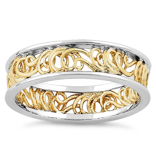 Sterling Silver Two Tone Gold Plated Curly Angel Strings Eternity Ring