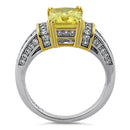 Sterling Silver Two Tone Emerald Cut Yellow CZ Ring