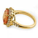 Sterling Silver Two Tone Gold Plated Halo Cushion Cut Champagne CZ Ring