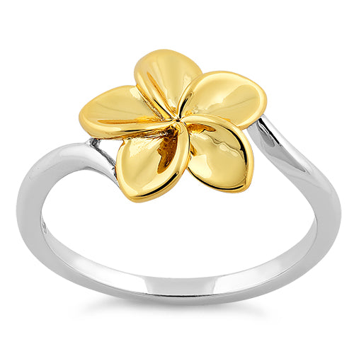 Sterling Silver Two Tone Gold Plated Plumeria Ring