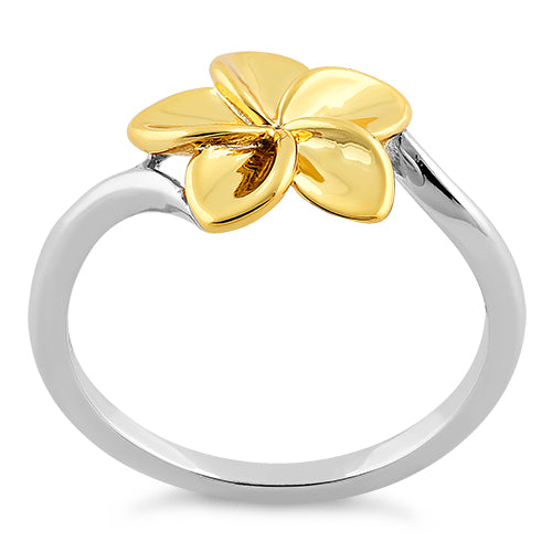 Sterling Silver Two Tone Gold Plated Plumeria Ring