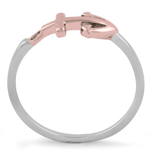 Sterling Silver Two-Tone Rose Gold Plated Anchor Ring