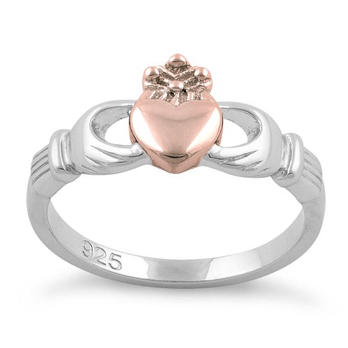 Sterling Silver Two Tone Rose Gold Plated Claddagh Ring