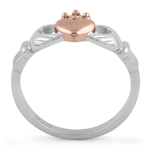 Sterling Silver Two Tone Rose Gold Plated Claddagh Ring