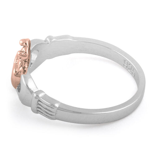 Sterling Silver Two Tone Rose Gold Plated Claddagh Ring