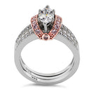 Sterling Silver Two-tone Rose Gold Plated Clear Marquise CZ Set Ring