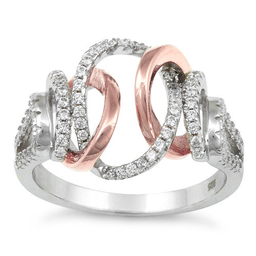 Sterling Silver Two-Tone Rose Gold Plated Exotic CZ Ring