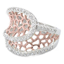 Sterling Silver Two-Tone Rose Gold Plated Freeform CZ Ring