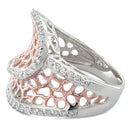 Sterling Silver Two-Tone Rose Gold Plated Freeform CZ Ring