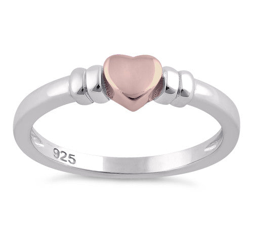 Sterling Silver Two-Tone Rose Gold Plated Heart Ring