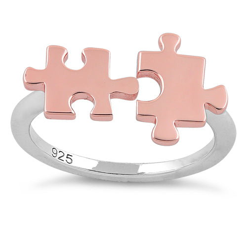 Sterling Silver Two Tone Rose Gold Plated Jigsaw Puzzle Pieces Ring