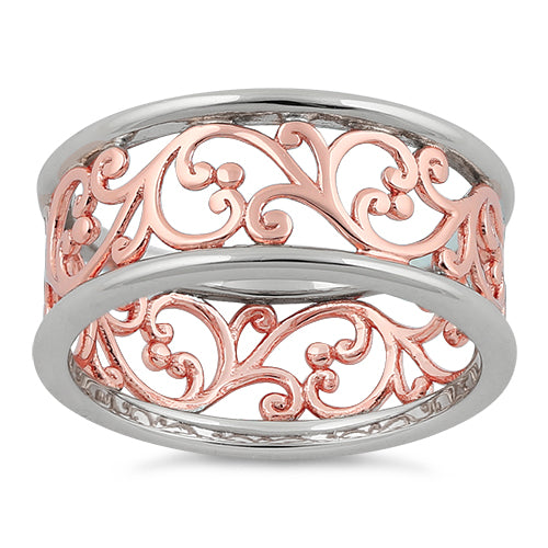 Sterling Silver Two Tone Rose Gold Plated Vines Band Ring