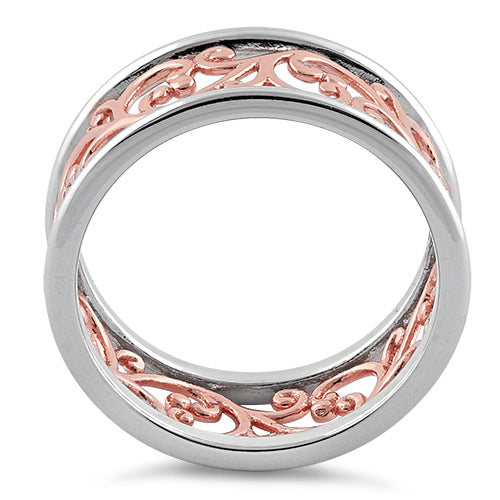 Sterling Silver Two Tone Rose Gold Plated Vines Band Ring