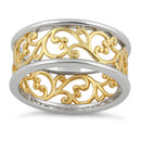 Sterling Silver Two Tone Yellow Gold Plated Vines Band Ring