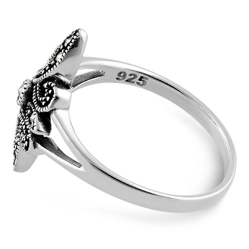 Sterling Silver Unique Fleur de Lis Marcasite Ring