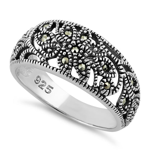 Sterling Silver Unique Flower Marcasite Ring