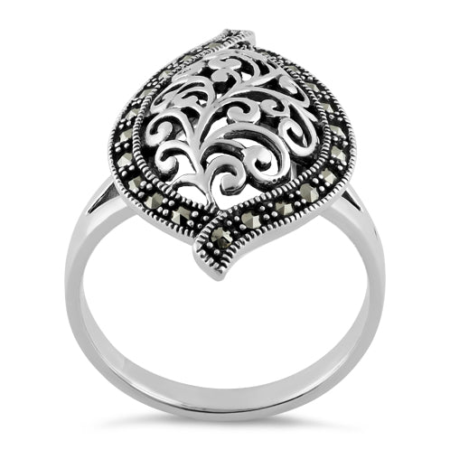 Sterling Silver Unique Leaf Marcasite Ring