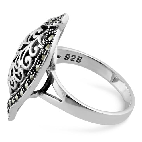 Sterling Silver Unique Leaf Marcasite Ring