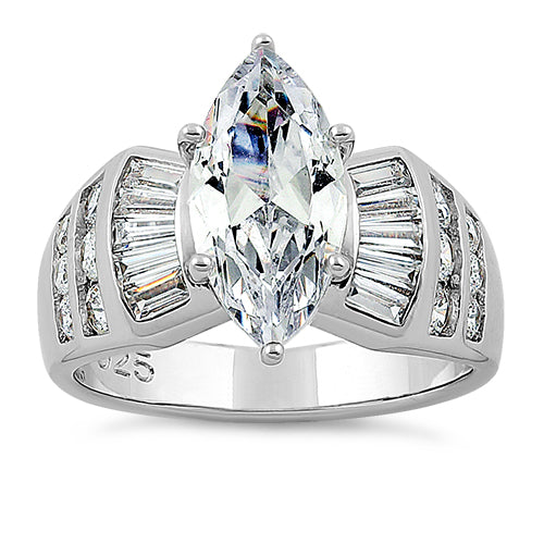 Sterling Silver Unique Marquise Cut Engagement CZ Ring