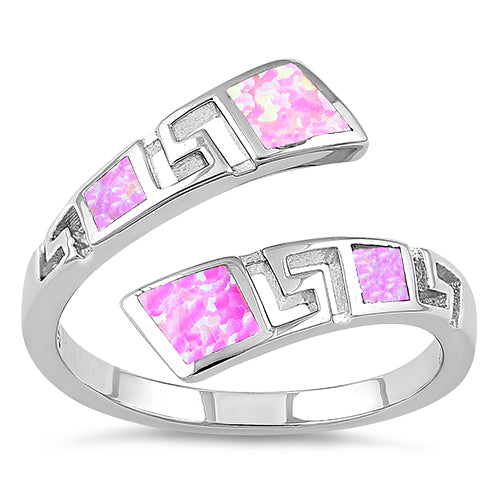 Sterling Silver Unique Pattern Pink Lab Opal Ring